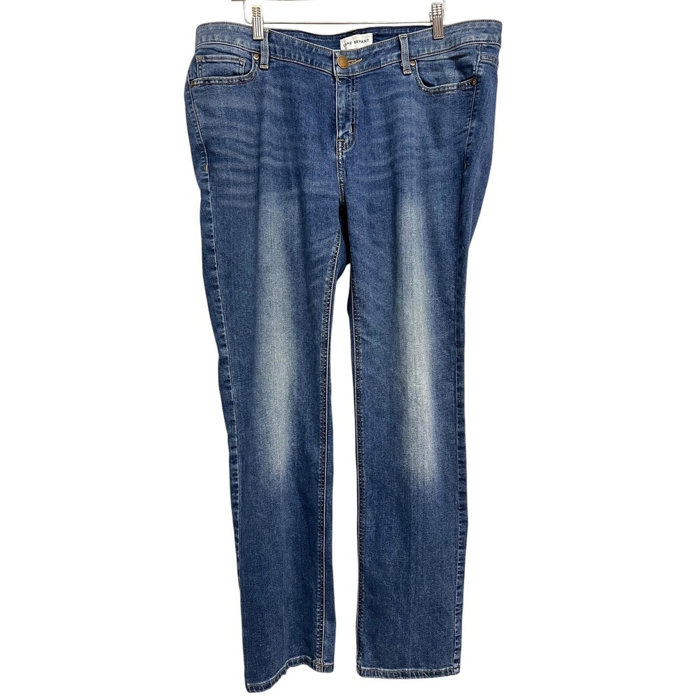 Lane Bryant Straight Leg Jeans Women 18 Blue Low Rise Magic Waistband Deluxe Fit